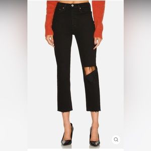 RE/DONE Black 70's Stove Pipe Jeans in Black